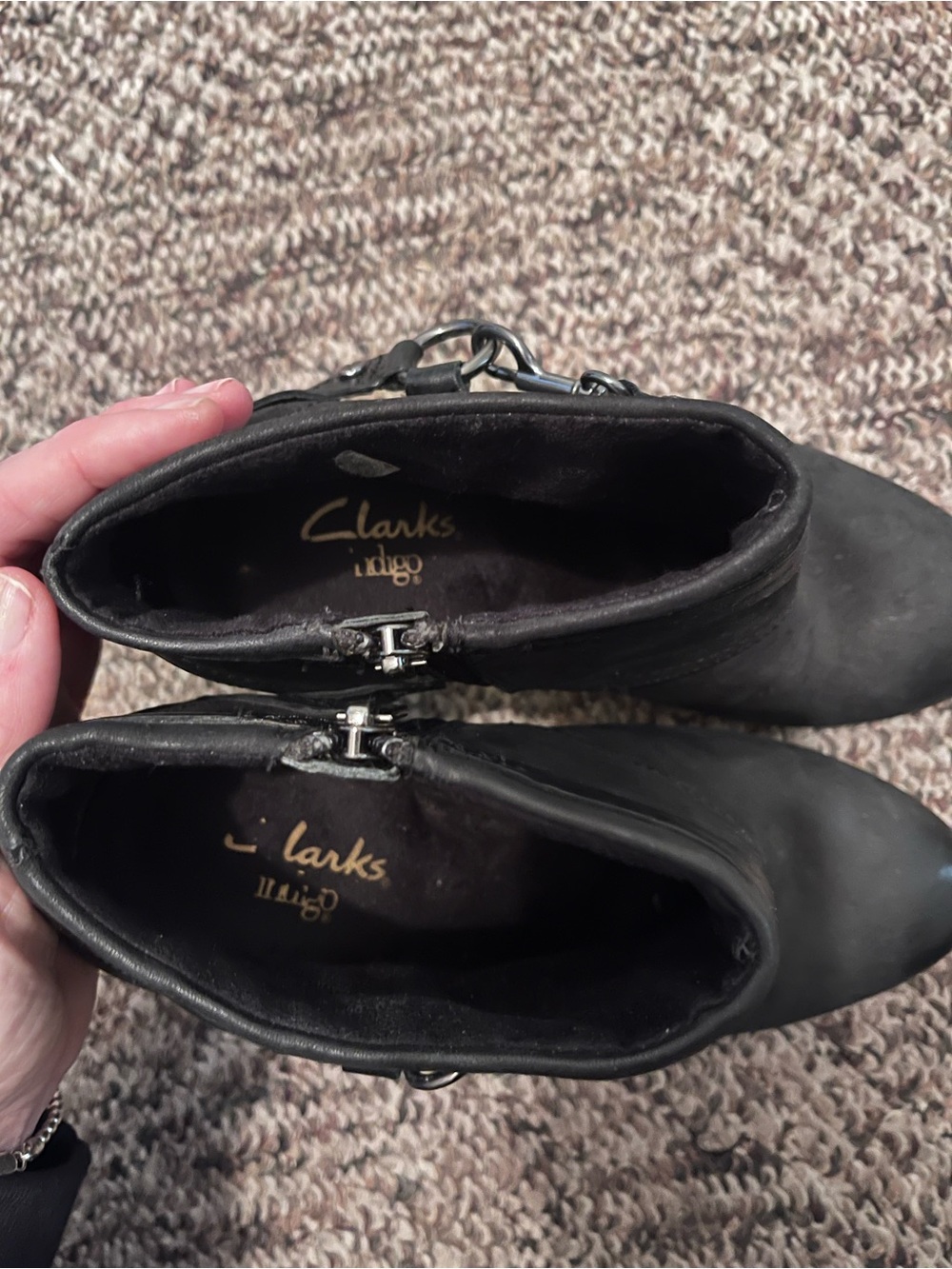Clark’s Indigo Black Women's Heeled Ankle Boots Booties w Decorative Harness 6.5 - Picture 8 of 11